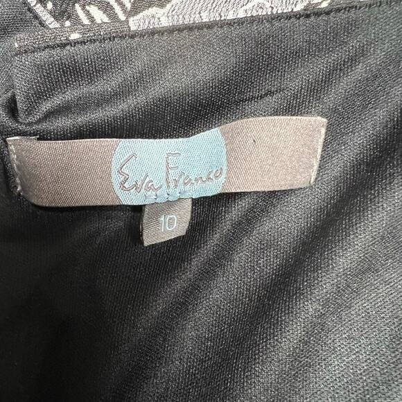 Eva Franco Fit & Flare Feather Print Dress Sz 10 Black White Jacquard Sleeveless - Picture 7 of 7